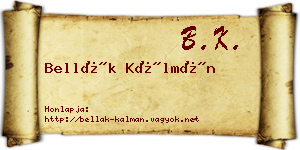 Bellák Kálmán névjegykártya